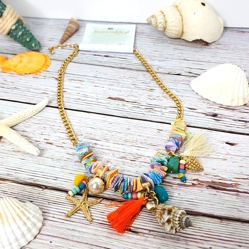 New Periwinkle By Barlow Gold Beach Vacation Necklace Summer Shell Coastal 0195 15$
